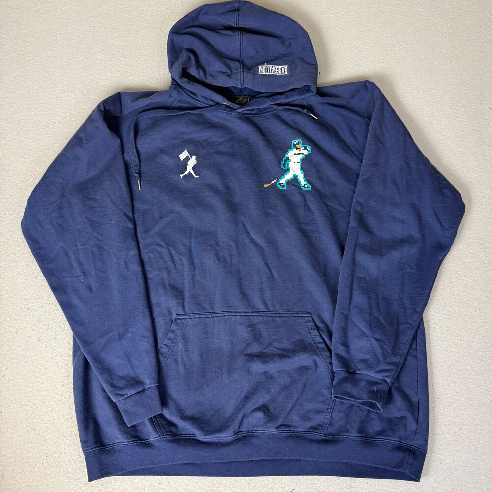 Baseballism Ken Griffey Jr 24 Pixel Navy Poly Cotton Hoodie Men’s XXL